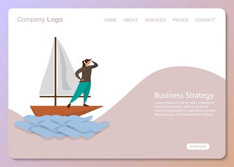 Flat businesswoman search for marketing design. Concept business strategy Landing. Business success. Future concept banner. People Landing symbol. Business woman character design. Flat Business leader