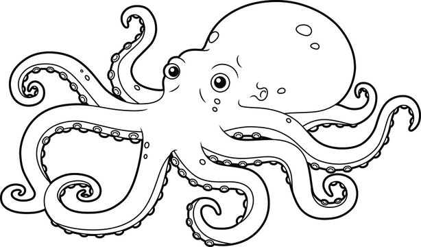 Vector Cartoon Octopus Line Art
