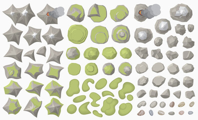 Set of landscape elements. (top view)
Mountains, hills, rocks, stones. (view from above)
