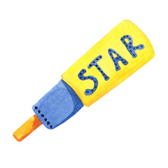 Spyglass, binoculars, telescope for observing space. Hand drawn watercolor illustration isolated on white background. Design of children's products for boys, cover, print, clipart.