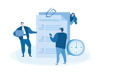 Survey, quality test, satisfaction report. Vector illustration for web banner, infographics, mobile. Feedback from customers 