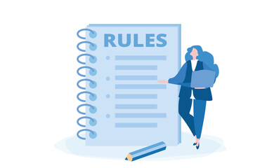 Rules, regulations checklist. Vector illustration for web banner, infographics, mobile. law information. Society control guidelines and strategy. 