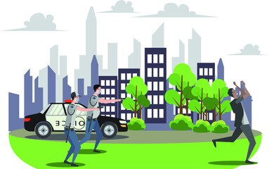 2 police mans are shooting villain who trying to escape in the city