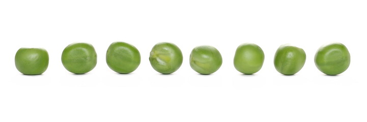 Green peas row isolated on white background