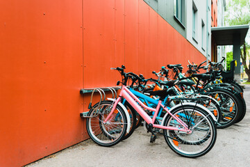 A lot of bicycles on parking