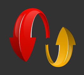 Circle arrow ribbon button. Direction round banner shape. Trend arrow stripe form flat icon. Index location button. Pointer position. simple arrows