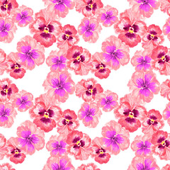 Watercolor gouache pansy floral hand drawn floral illustration seamless pattern