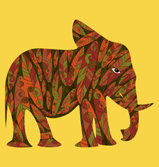 image ornament abstract yrllow colored with elephant