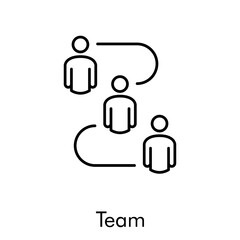 Concepto trabajo en equipo. Icono plano lineal grupo de hombres unidos por líneas en color negro