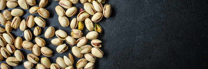 pistachios nuts snack Menu concept serving size. food background top view copy space for text