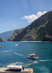 Obraz premium Fishing port and marina in Porto Moniz on the north coast of Madeira. Portugal