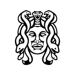 Head of Medusa Greek Goddess Front View Mascot Black and White