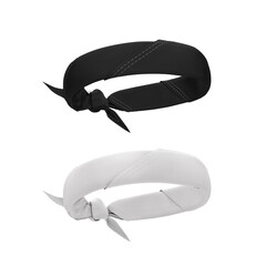 Headband, forehead. 3d illustration of white and black color isolated on a white background. Mockup, headdress pattern, bandanas. Accessories, clothes.