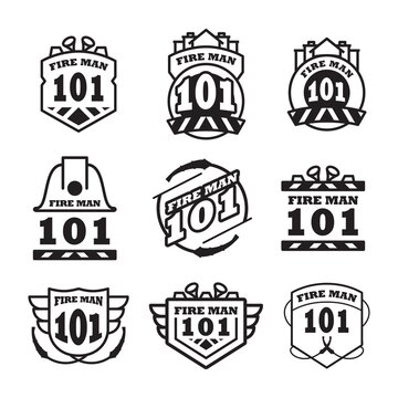 Fire man emblem vintage logo vector design. Business logo monochrome isolated on white background.