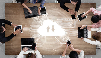 Cloud computing technology and online data storage for business network concept.