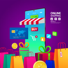 Shopping Online on Website or Mobile Application vector illustration.