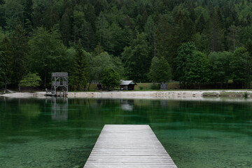 Fototapeta premium Pier on lake Jasna, Kranjska Gora, Slovenia