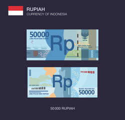 Obraz premium Currency of Indonesia. Flat vector illustration of indonesian fifty thousand rupiah.