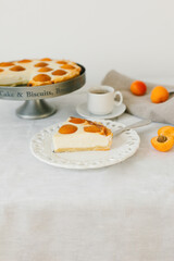 Summer apricot pie homemade delicious fruit dessert. Apricot tart. Fruit pie. French pastries.