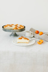 Summer apricot pie homemade delicious fruit dessert. Apricot tart. Fruit pie. French pastries.