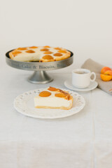 Summer apricot pie homemade delicious fruit dessert. Apricot tart. Fruit pie. French pastries.