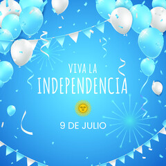 Fototapeta na wymiar Realistic High Quality 9 July Argentina Day Poster Design with Balloons on Colored Background . Isolated Vector Elements