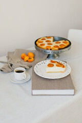 Summer apricot pie homemade delicious fruit dessert. Apricot tart. Fruit pie. French pastries.