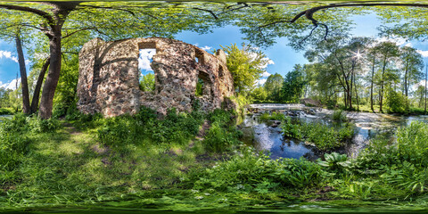 full seamless spherical hdri panorama 360 degree angle view near the ruins of an old water mill and...