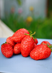 strawberries on a wooden table