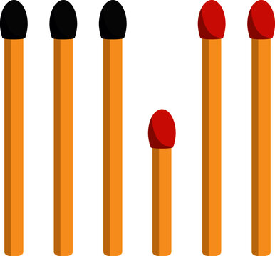 Row of matches with burnt and unburnt tops. Symbolic image of social distancing. Vector image. 