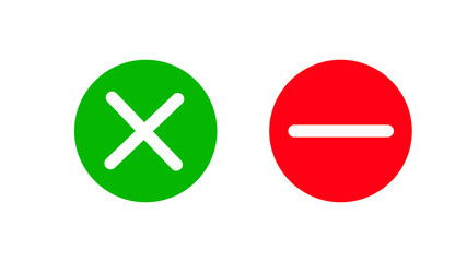 Obraz premium cross signs. Green checkmark and red X isolated icons. Check mark symbols