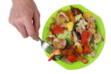 In the future, all people will eat food  waste from garbage bins isolated