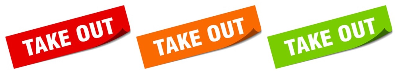 take out sticker. take out square isolated sign. take out label