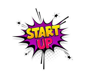 Comic text start up speech bubble pop art style