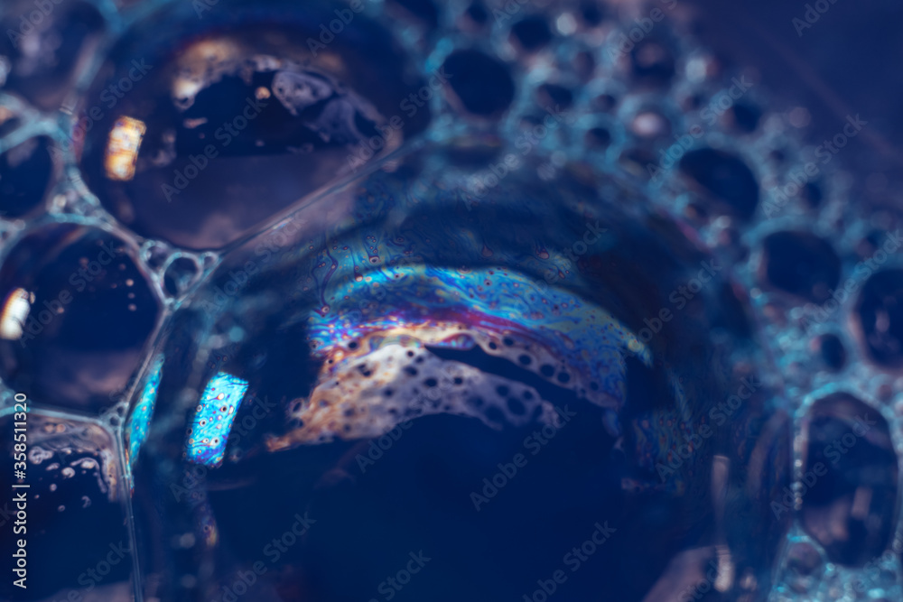 Aufkleber Beautiful abstract blue bubbles background pattern texture for design . Macro view.