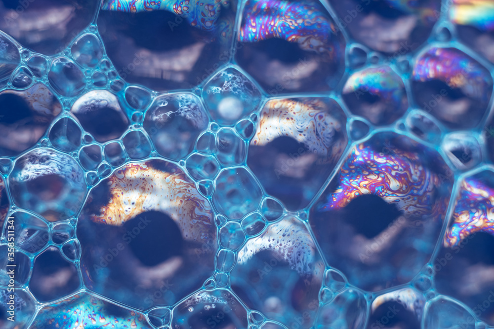 Aufkleber Beautiful abstract blue bubbles background pattern texture for design . Macro view.