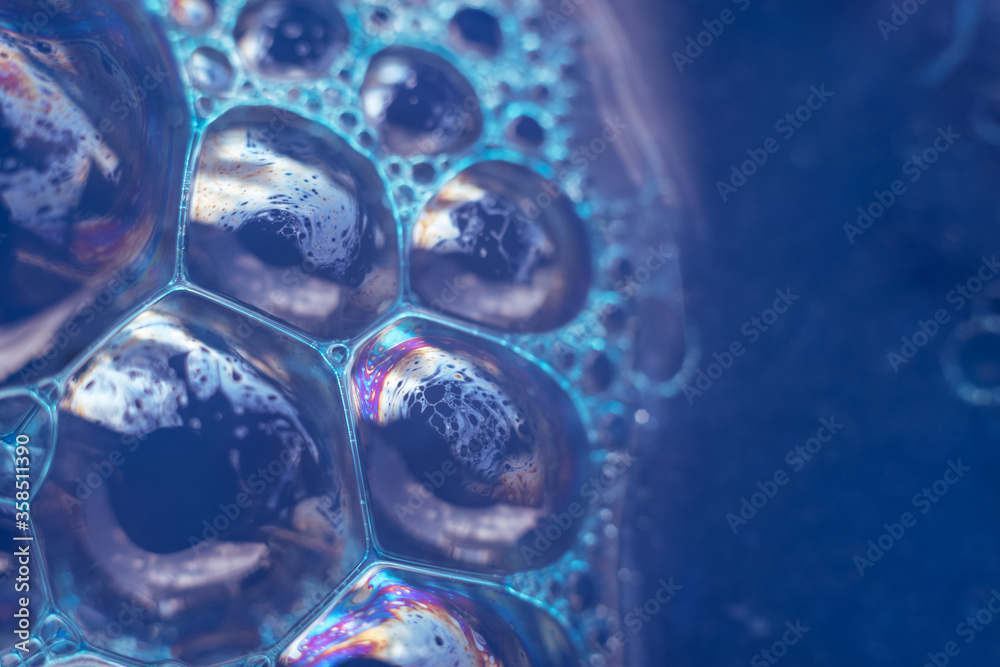 Aufkleber Beautiful abstract blue bubbles background pattern texture for design . Macro view.