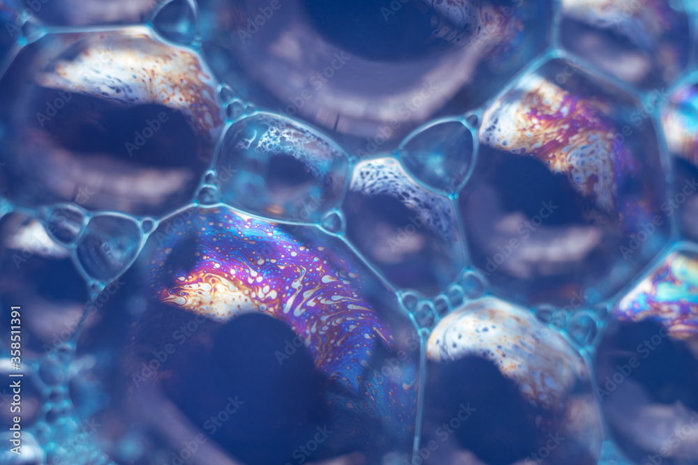 Aufkleber Beautiful abstract blue bubbles background pattern texture for design . Macro view.