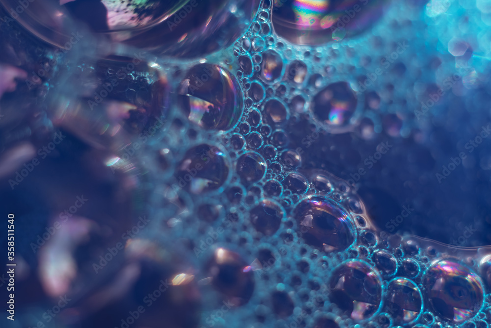 Poster Beautiful abstract blue bubbles background pattern texture for design . Macro view.