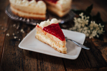 piece of cheesecake with strawberries