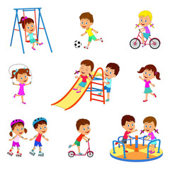 kids, boys and girls  play on the playground, illustration,vector