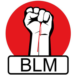 BLM Black lives matter protest activism fist grunge vector graphic with raised fist icon , stamp
