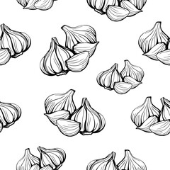  seamless pattern of garlic on a white background.A simple pattern of garlic. vector illustration in the Doodle style