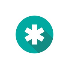 white asterisk footnote with shadow in blue circle icon.