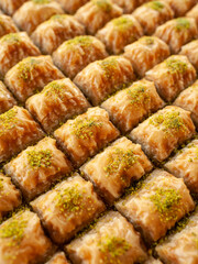 Turkish Dessert Baklava with concept background. Top view. Sweets pattern