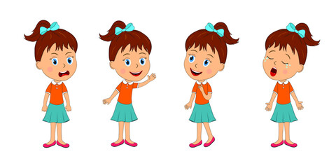 kid,child, girl expresses different emotions,illustration,vector