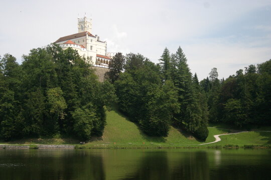 The historic Trako&scaron;ćan castle (Croatia) on the hill, surrounded by trees; once a home of the wealthy Dra&scaron;ković family, today a museum