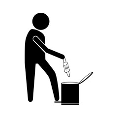 The symbol of the man, throw the mask into the bin with the lid.