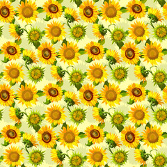 Fototapeta na wymiar Seamless bright pattern with sunflowers