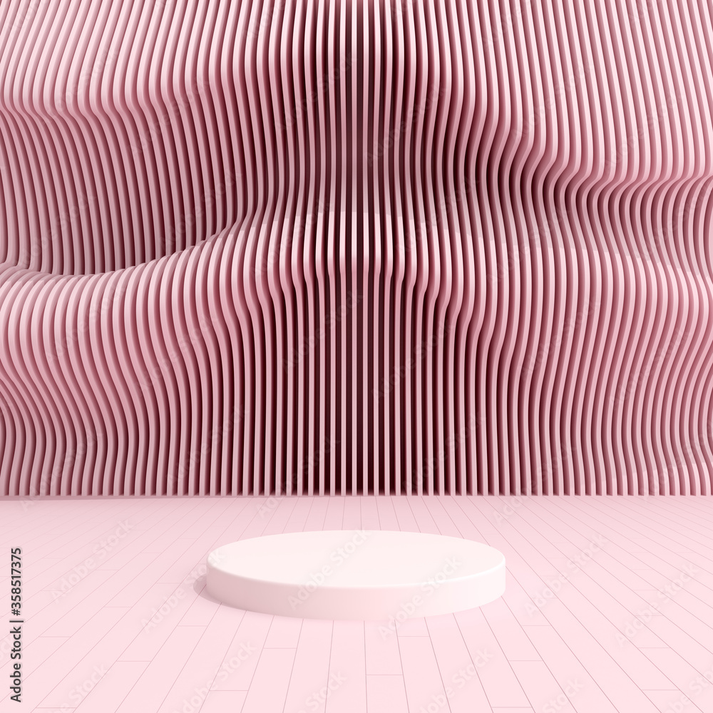 Poster abstract pink background. podium mock up on parametric wall.